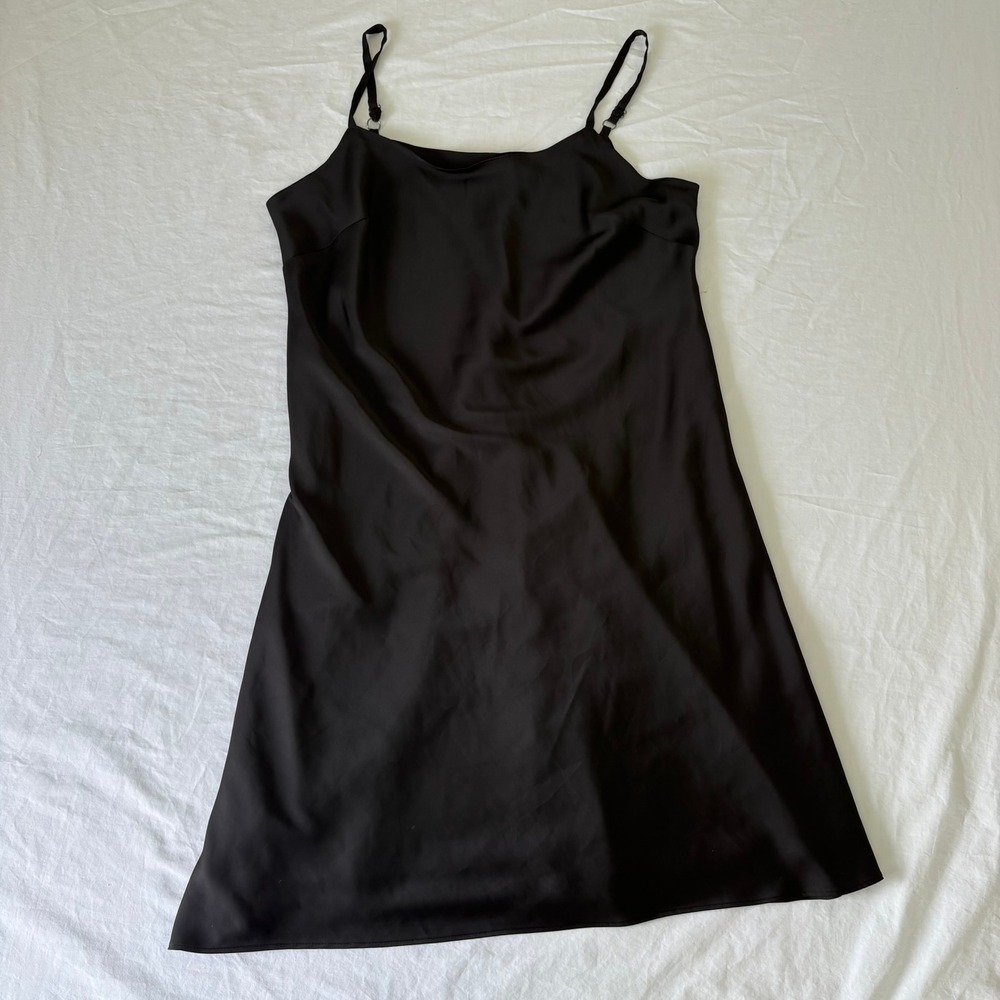 Calvin Klein Black Satin Slip Dress Adjustable Straps Size 12‎ RN 36543